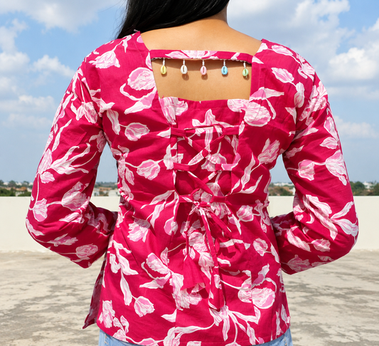 Pink short kurti Floral Printed