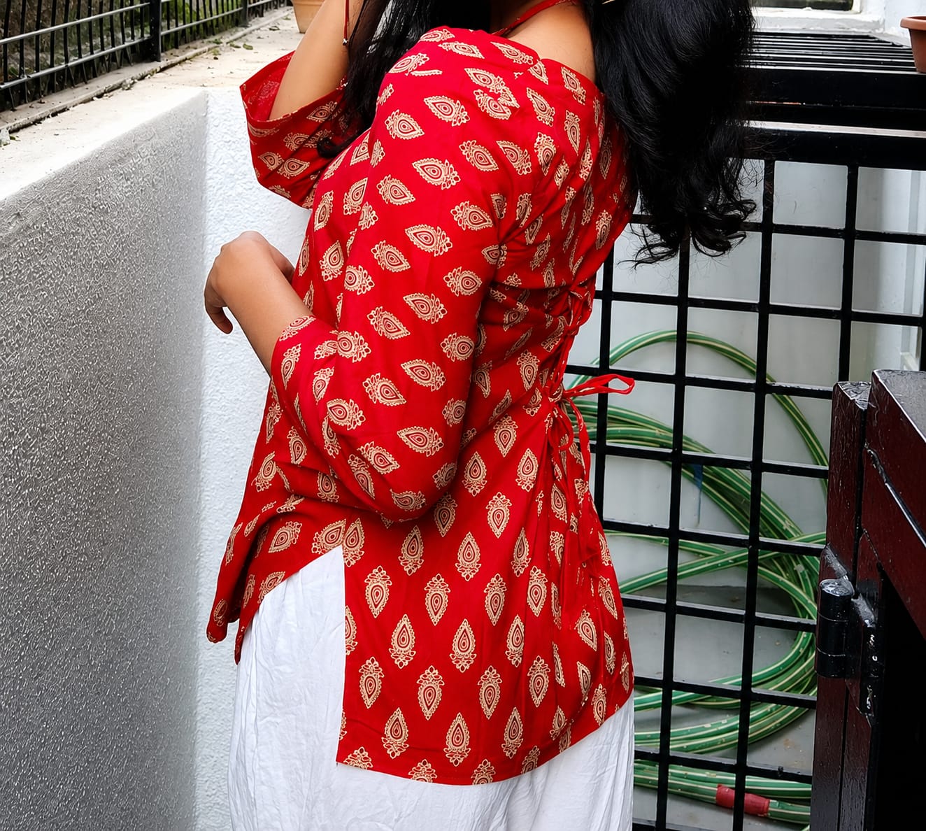 Maroon Ethnic Printed Casual Top for Women