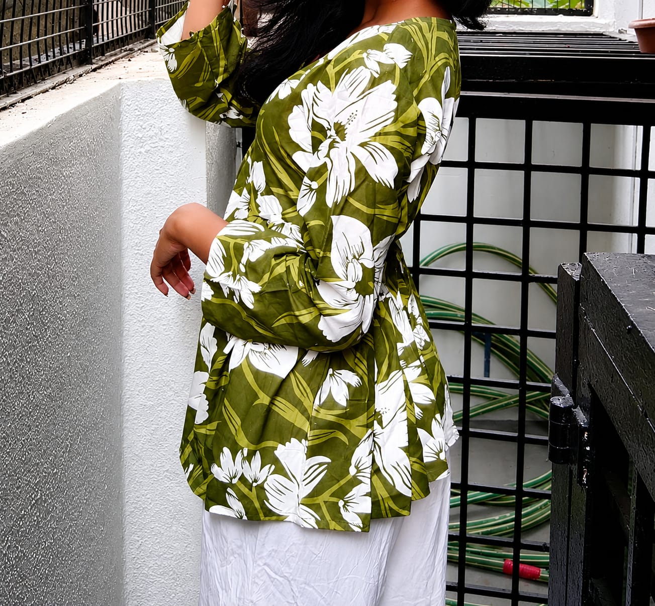 Olive Green Floral Printed Women’s Tunic Top