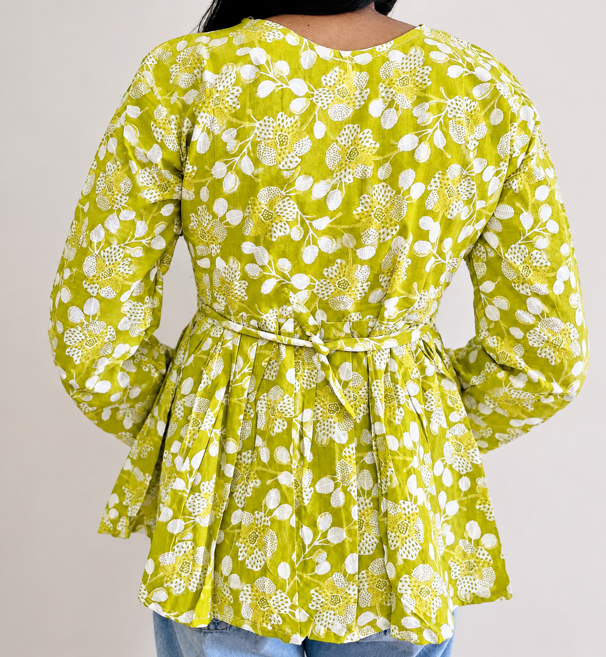 Lime Green  Floral Printed Peplum Top