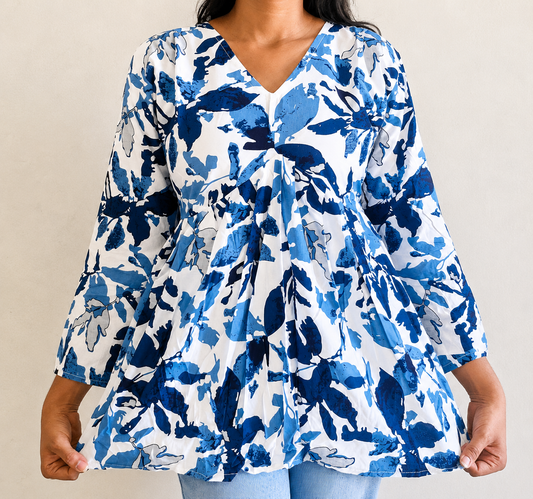 Blue Floral Printed Peplum Top