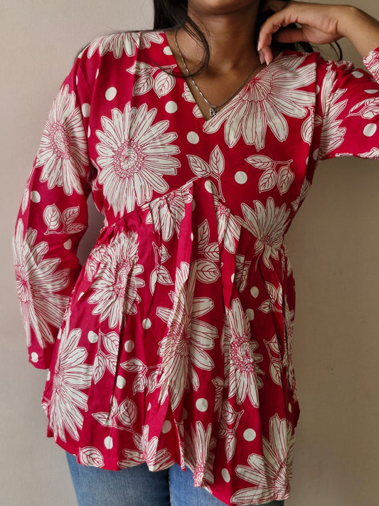 Pink Floral Printed Stylish Peplum Top for Women